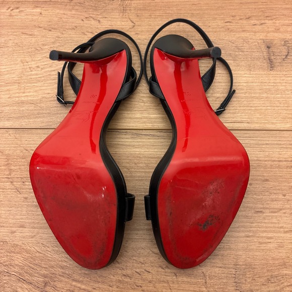 LOUBOUTIN Authentic Miss Z Sandal Queen Strappy Heels Size 39 Black Leather - Picture 13 of 15